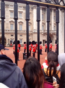 The next day we went back to Buckingham Palace to watch Changing of the Guard. This is one of the better views I got, but usually some very tall men were in front of me. And we all know I'm soooo tall.